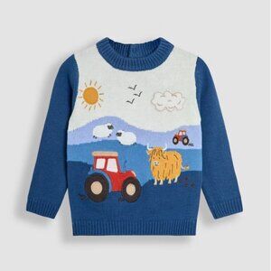 NWT JOJO Maman Bebe Indigo Blue Tractor Scene Jumper 6-7yrs